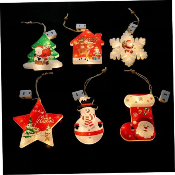 6PC LED HANGING CHRISTMAS ORNAMENT GIFT TAGS LIGHT SET DECORATIONS - NEW - Picture 8 of 9
